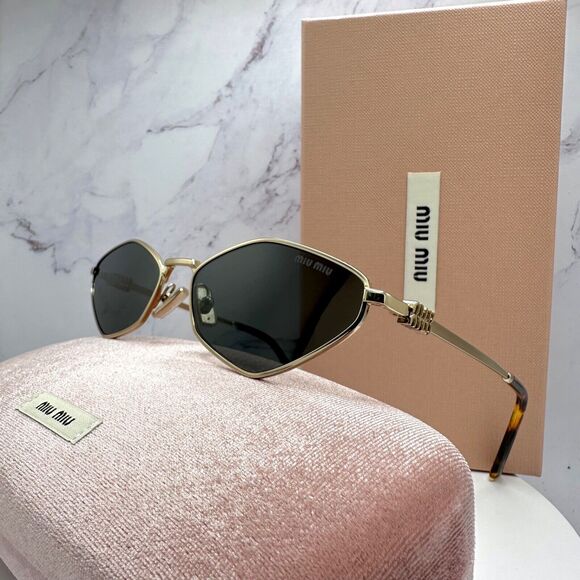 New  MIU MIU Runway Hexagon Geometric Gold Metal Sunglasses Authentic Gray Lens main image 6
